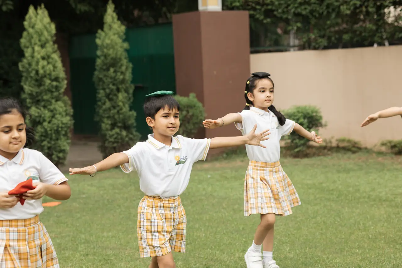 Children running on the lawn