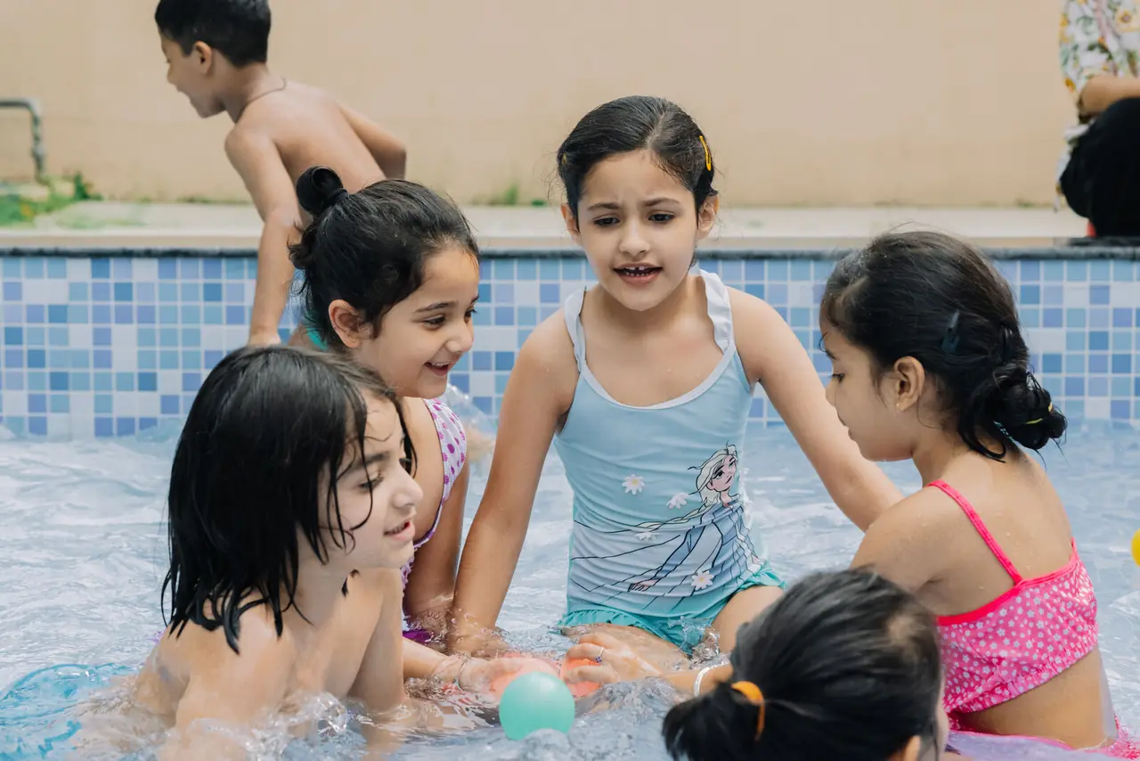 Children in the splash pool