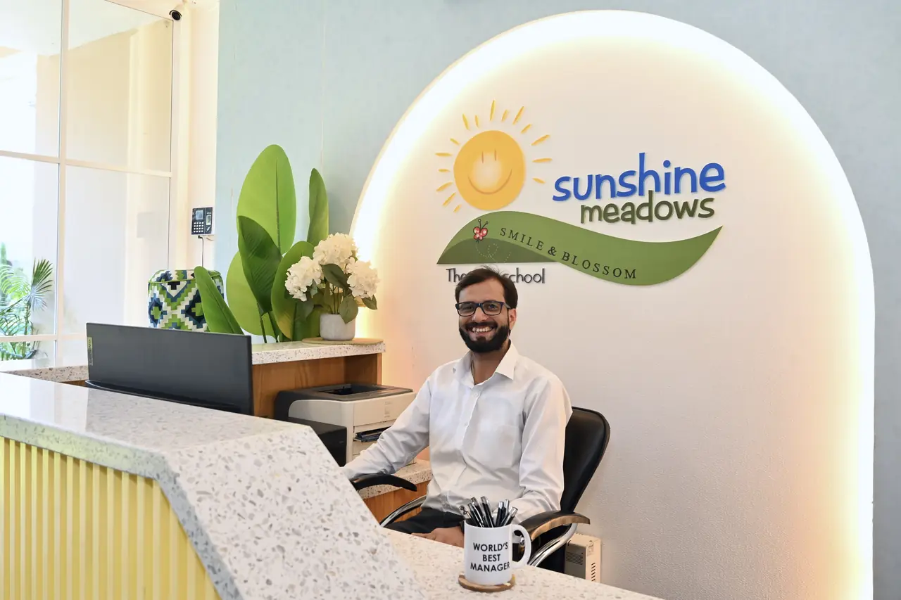 At the Sunshine Meadows reception desk